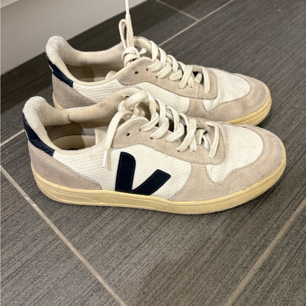 Veja Cream and Navy Casual Sneakers - Picture 3 of 5